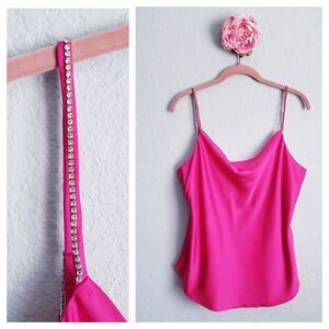 Rachel Zoe Hot Pink Drape Front Cami with Rhinestone Drip